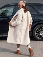 Płaszcz damski zimowy LUXERII długi futerkowy beżowy Dstreet