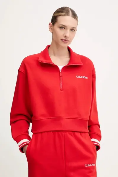 Mikina Calvin Klein Performance dámská, červená barva, hladká, LVGWF5W310