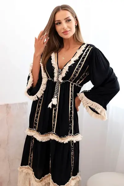 Kesi Włoski Dámské boho šaty s krajkou černý