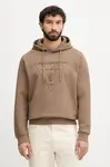 Bavlněná mikina Guess pánská, hnědá barva, s kapucí, s aplikací, M5BQ04 K0961