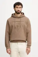 Bavlněná mikina Guess pánská, hnědá barva, s kapucí, s aplikací, M5BQ04 K0961