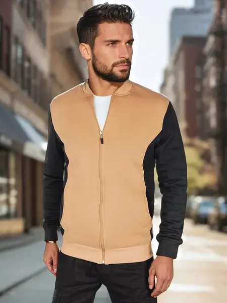 Bluza męska rozpinana za stójką kamelowa Dstreet