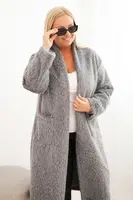 Kesi Włoski Dámský kabát Plus Size z viskózy bez zapínání s kapsami šedý