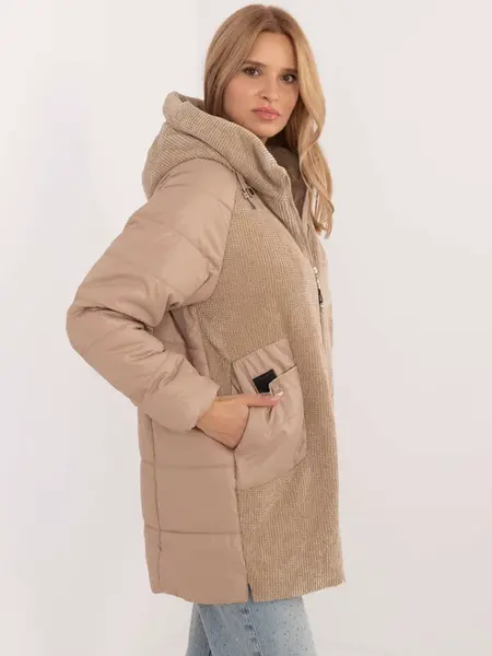 Brown transitional jacket with corduroy inserts