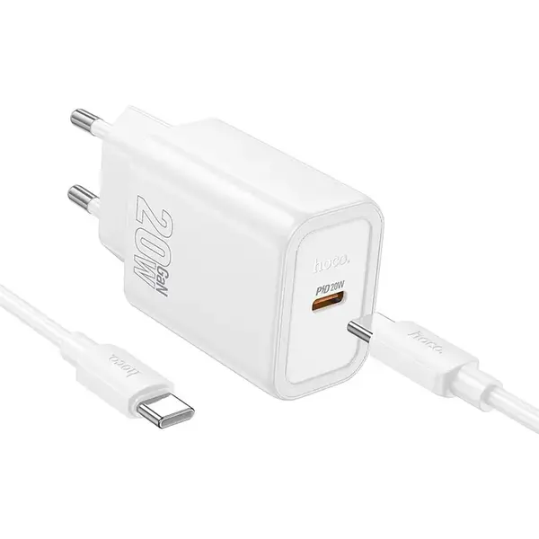 Hoco Síťová nabíječka N60 USB-C + kabel USB-C - Lightning, PD QC 20W, bílá