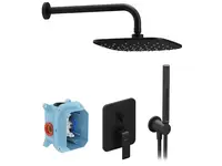 Ravak Flat - Sprchový set s batériou pod omietku, s telesom, 25x25 cm, čierna X07S071