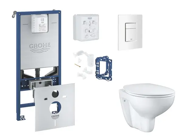 Grohe Rapid SLX - Set predstenovej inštalácie, klozetu, dosky SoftClose, tlačidla Skate Cosmopolitan a súpravy na vhadzovanie tabliet, alpská biela SA