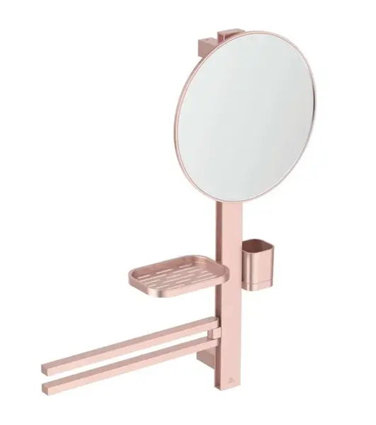 Ideal Standard ALU+ - Zrcadlo s držákem ručníků, poličkou a pohárkem na kartáčky a pastu, rosé BD588RO