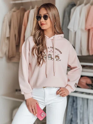 Bluza damska oversize z kapturem SPECIAL KITTY różowa Dstreet