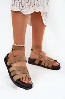 Boto Eko semišové dámské sandály se suchým zipem tmavě béžové Valpera