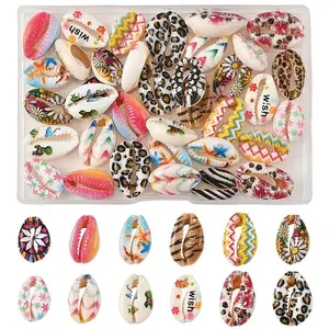 36Pcs 12 Styles Printed Natural Cowrie Shell Beads