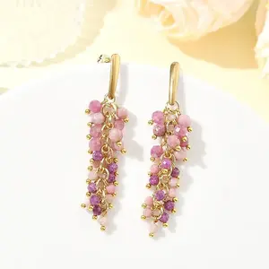 304 Stainless Steel with Natural Mixed Gemstone Stud Earrings