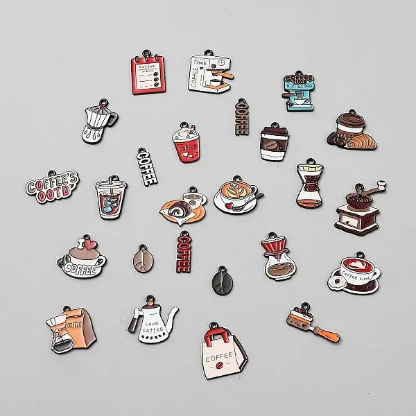 25Pcs Coffee Alloy Enamel Pendants