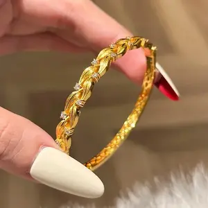 Brass Micro Pave Clear Cubic Zirconia Bangles for Women