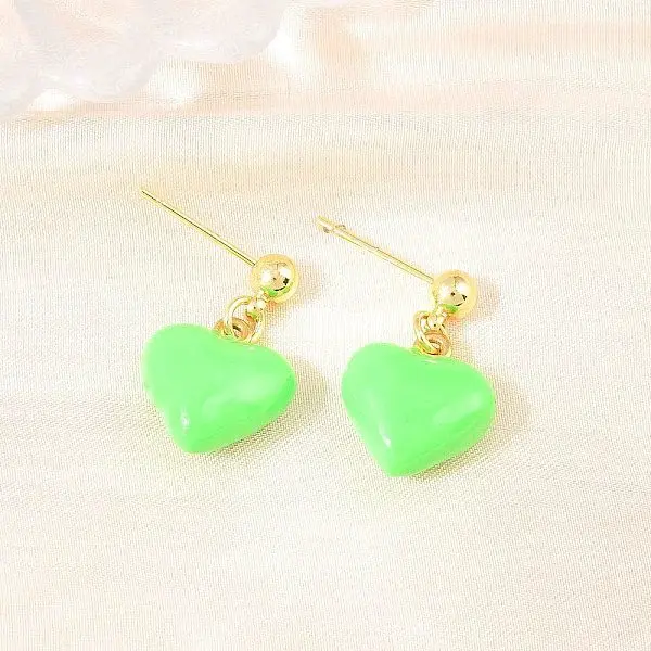 Valentine's Day Heart Brass Enamel Dangle Stud Earrings