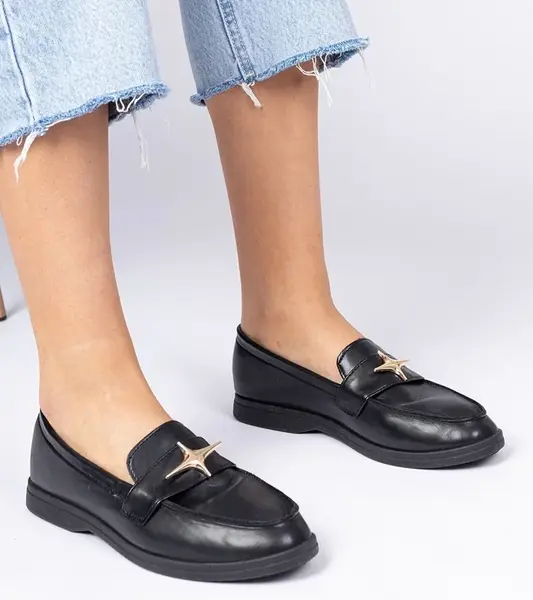 Gemre Black women's loafers with gold decoration Senna