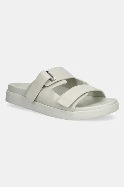 Calvin Klein  Kožené šľapky  FLAT ADJ SLIDE EYELET