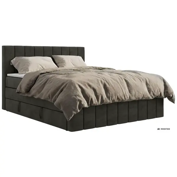 MKS POSTEL BOXSPRING ALVER KING DUO 140/200 - Tmavě šedá Samet - Topper T25 - H4