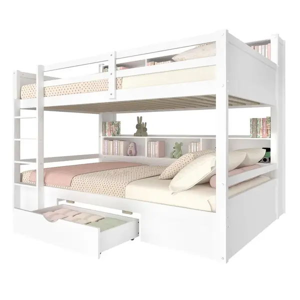CHICFURN PATROVÁ POSTEL 90/200 cm v bílé barvě se zásuvkou a policemi