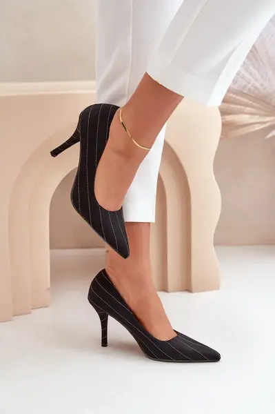 PG2 Materiálové Dámské Lodičky V Proužku Černé Tifidra