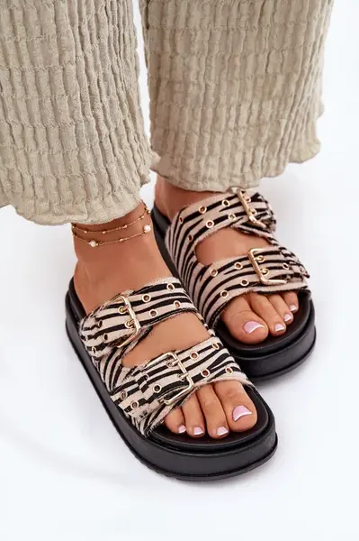 Boto Dámské Pantofle S Přezkami Na Platformě Zebra Nilatha