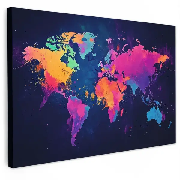 MuchoWow OBRAZ NA PLÁTNĚ Mapa světa - Barevné - Graffiti 90x60 cm