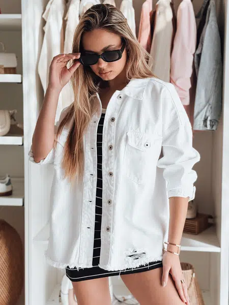 Kurtka damska jeansowa oversize JUSTDEM biała Dstreet