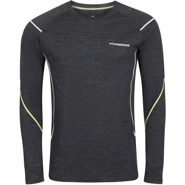 PROGRESS MERINO LS Pánské funkční Merino triko, černá, velikost XXL