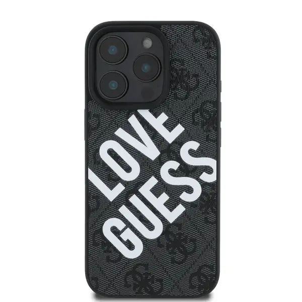 Zadní kryt Guess PU Leather 4G Big Love Logo MagSafe pro Apple iPhone 16 Pro, černá