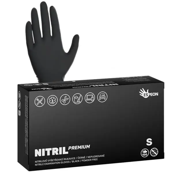Silné nitrilové rukavice Espeon Nitril Premium - 100 ks, černé, velikost S (100025) + dárek zdarma