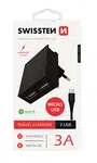 SWISSTEN SÍŤOVÝ ADAPTÉR SMART IC 2x USB 3A POWER + DATOVÝ KABEL USB / MICRO USB 1,2 M, ČERNÁ