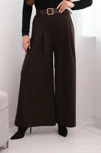 Dámské široké kalhoty s páskem hnědé