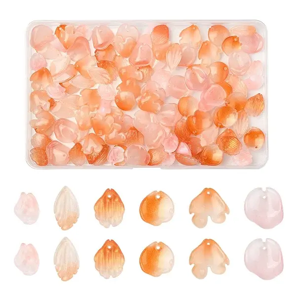 120Pcs 6 Styles Spray Painted Glass Pendants
