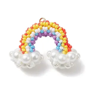 Handmade Glass Seed Beaded Rainbow Pendants