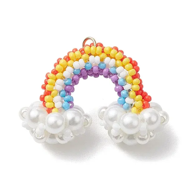 Handmade Glass Seed Beaded Rainbow Pendants