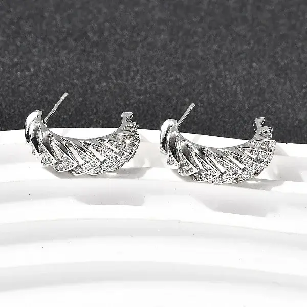 Brass Micro Pave Clear Cubic Zirconia Stud Earrings