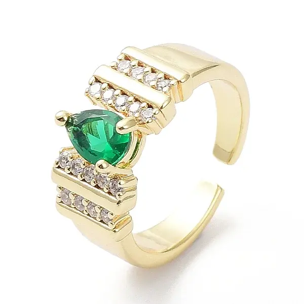 Cubic Zirconia Teardrop Open Cuff Ring