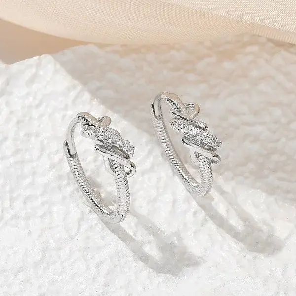 Brass Clear Cubic Zirconia Hoop Earrings