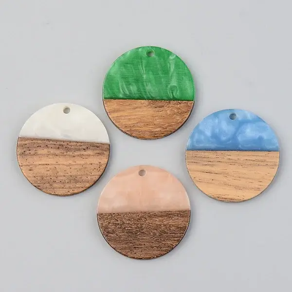 Opaque Resin & Walnut Wood Pendants