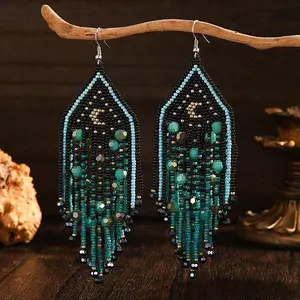 Bohemian Style Moon Glass Seed Beads Dangle Earrings