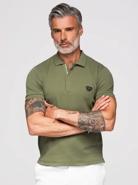 Ombre Men's polo shirt with zip neckline - olive