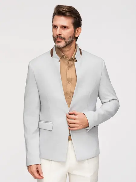 Ombre Men's melange rayon jacket with stand-up collar - grey melange