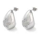 Teardrop with Star Brass Micro Pave Clear Cubic Zirconia Stud Earrings