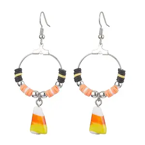 Halloween Candy Corn Handmade Lampwork & Polymer Clay Dangle Earrings for Women