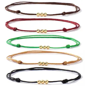 5Pcs Brass Round Bead Braided Bracelets