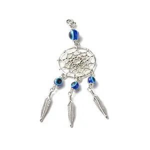 Tibetan Style Alloy Flat Round Net/Web & Feather Pendants