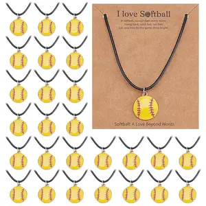 40Pcs Baseball Alloy Enamel Pendant Necklaces