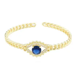 Cubic Zirconia Horse Eye Open Cuff Bangle