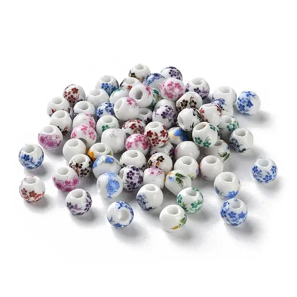 Floral Printed Porcelain Beads