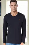 T9587 DEWBERRY V-NECK MEN'S LONG SLEEVE T-SHIRT-NAVY BLUE